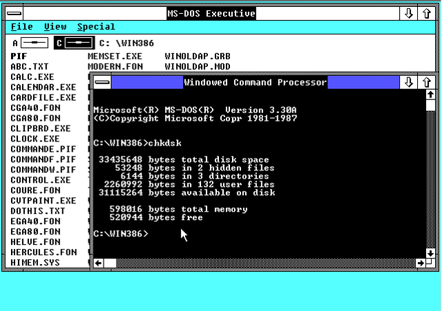 Screen capture of Microsoft Windows/386