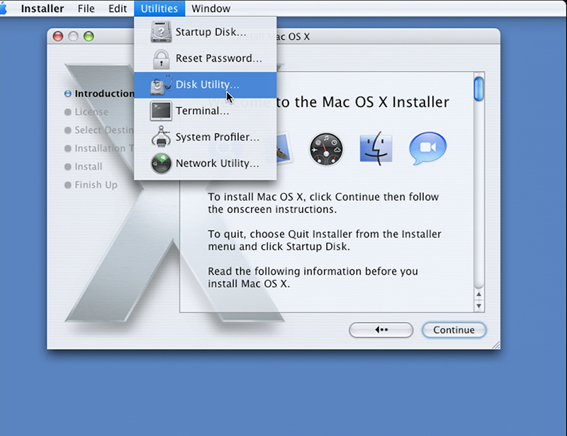 The Disk Utility menu